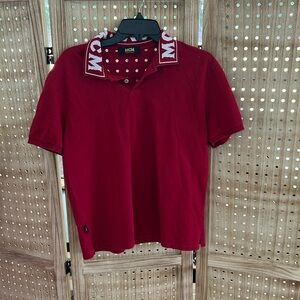 Mcm red and white small collared shirt